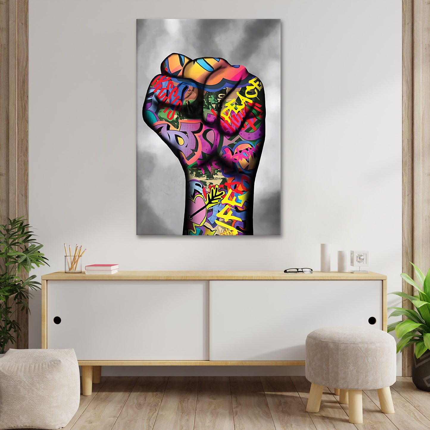 Wandbild Kunstwerk Hand Faust Pop Art