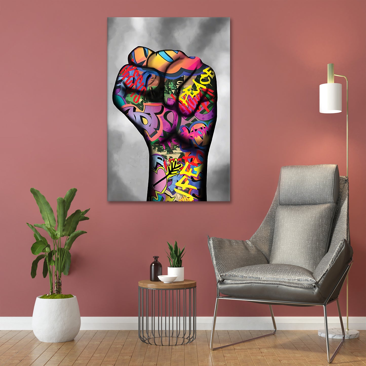 Wandbild Kunstwerk Hand Faust Pop Art