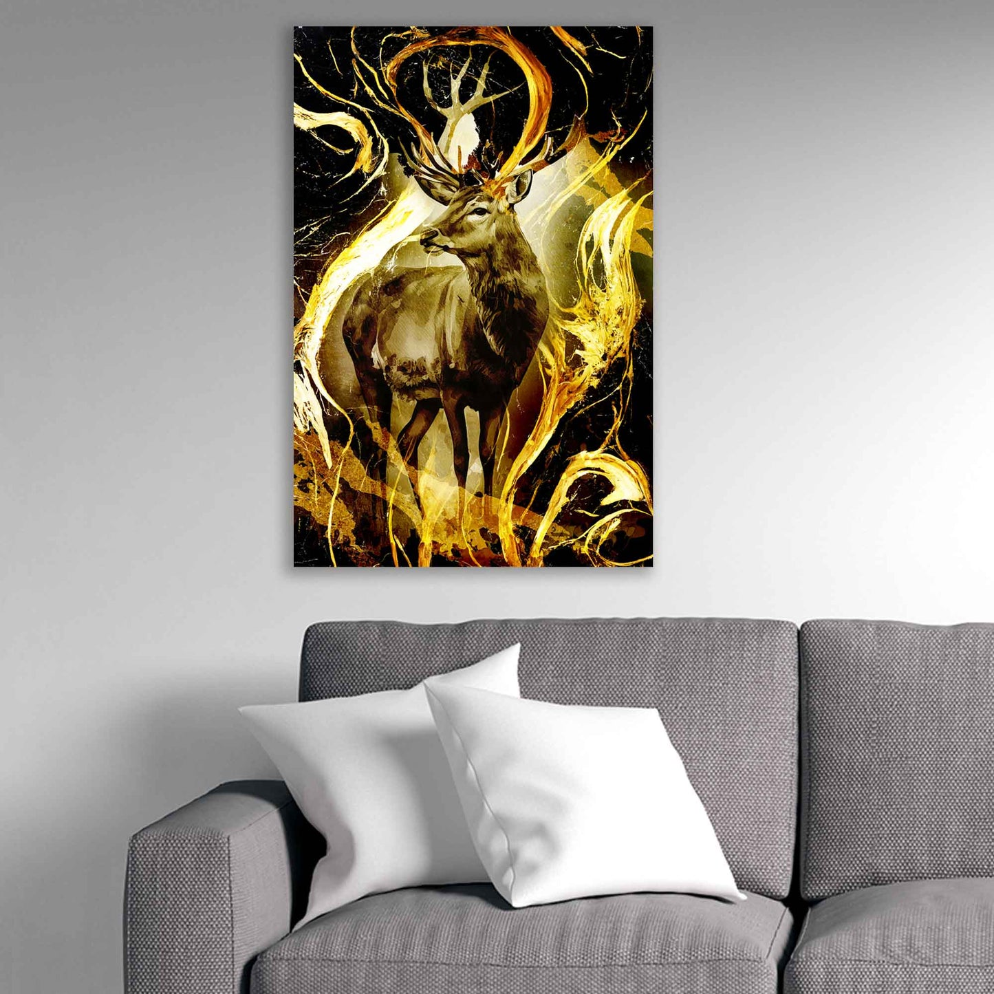 Wandbild Kunstwerk Hirsch Gold Style