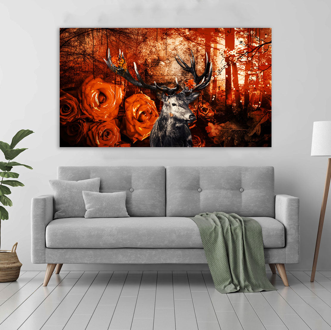 Wandbild Kunstwerk Hirsch Orange Style Abstrakt