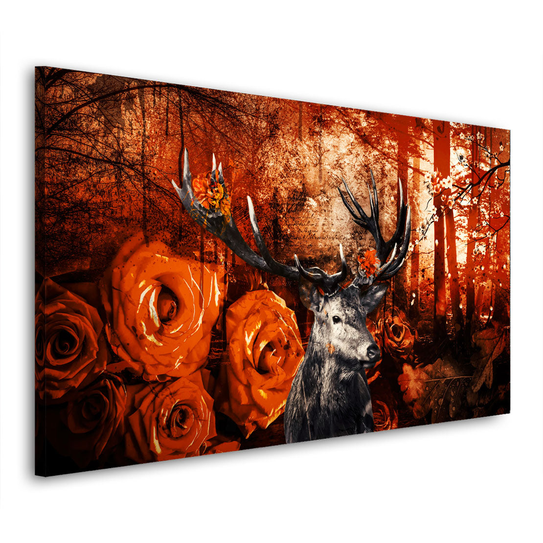 Wandbild Kunstwerk Hirsch Orange Style Abstrakt