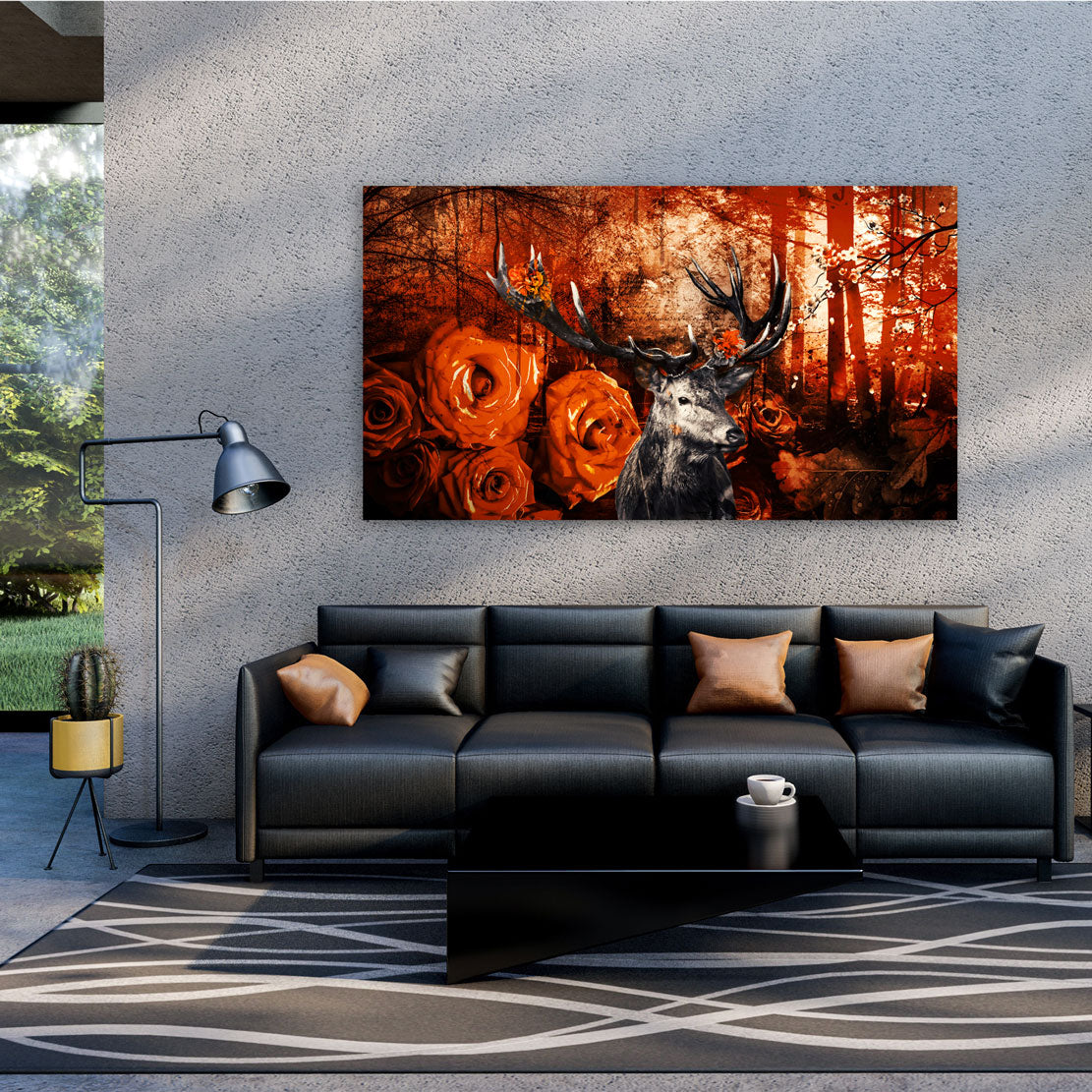 Wandbild Kunstwerk Hirsch Orange Style Abstrakt