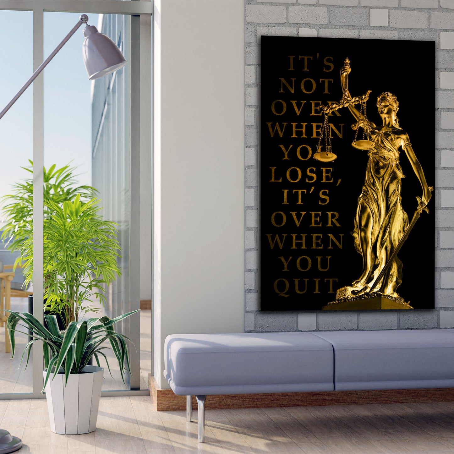 Wandbild Kunstwerk Justitia IT Is Not Over When You Lose, Gold Edition