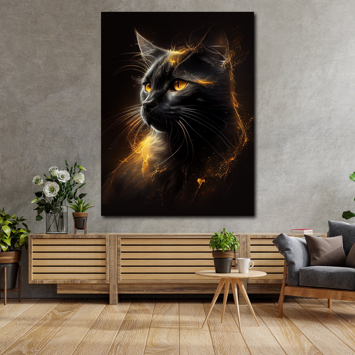 Wandbild Kunstwerk Katze Gold Edition