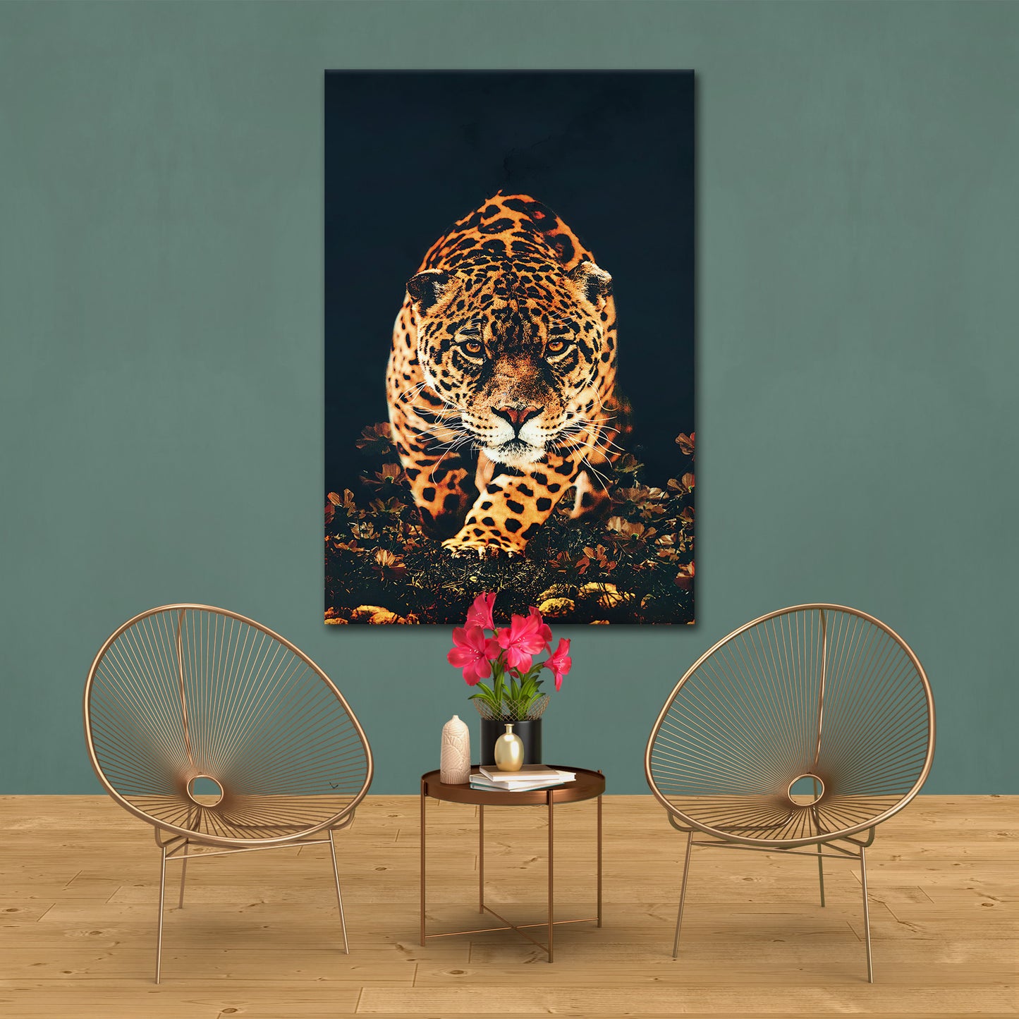 Wandbild Kunstwerk Leopard auf Jagd Black Style