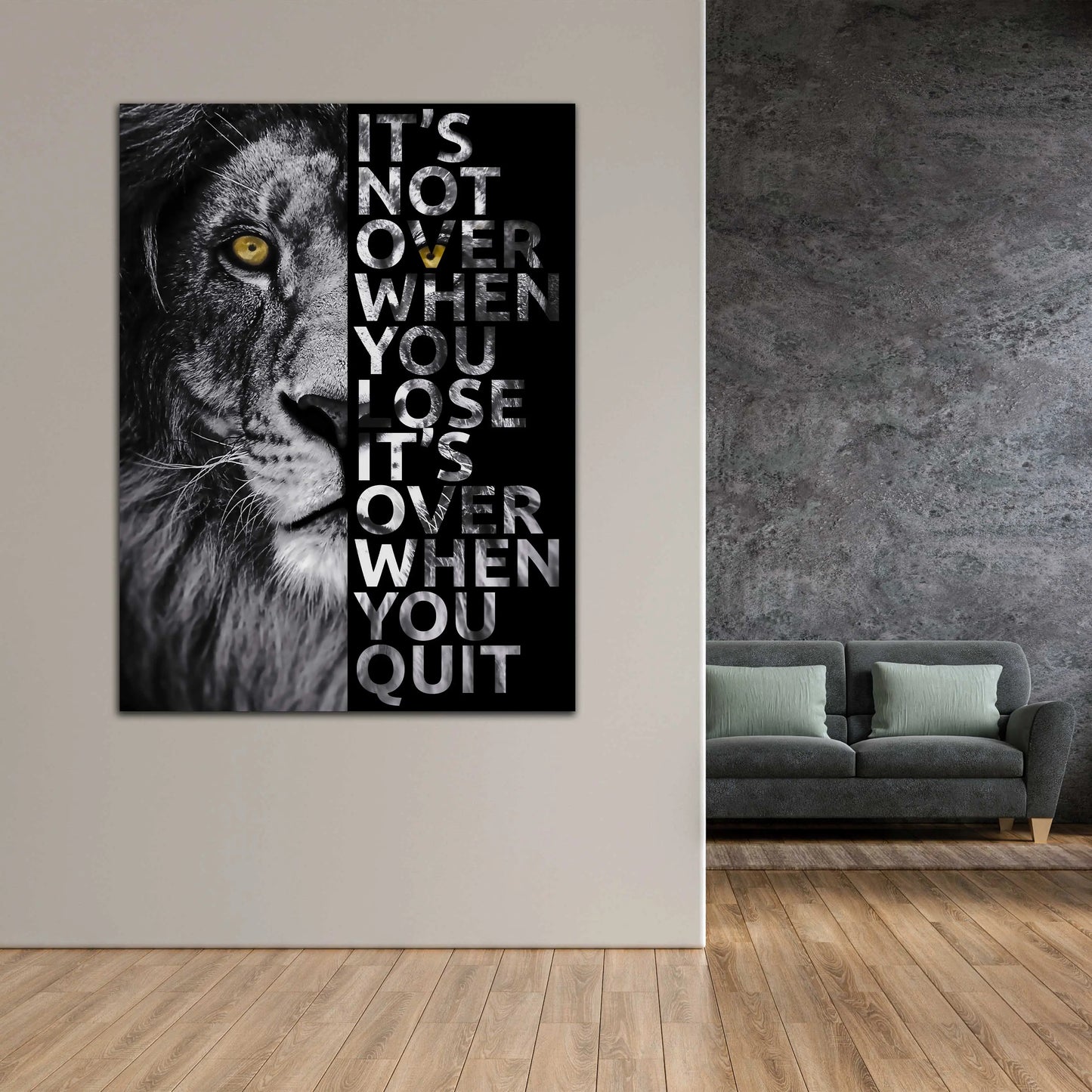 Wandbild Kunstwerk Löwe It Is Not Over When You Lose Yellow Eyes, Motivation