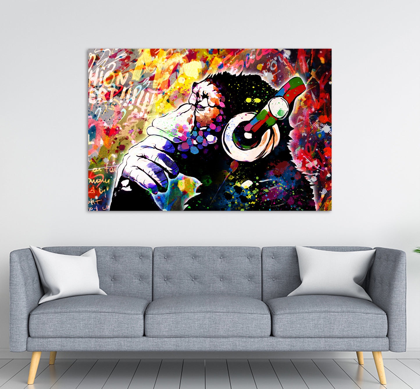 Wandbild Kunstwerk Pop Art Headphone Monkey