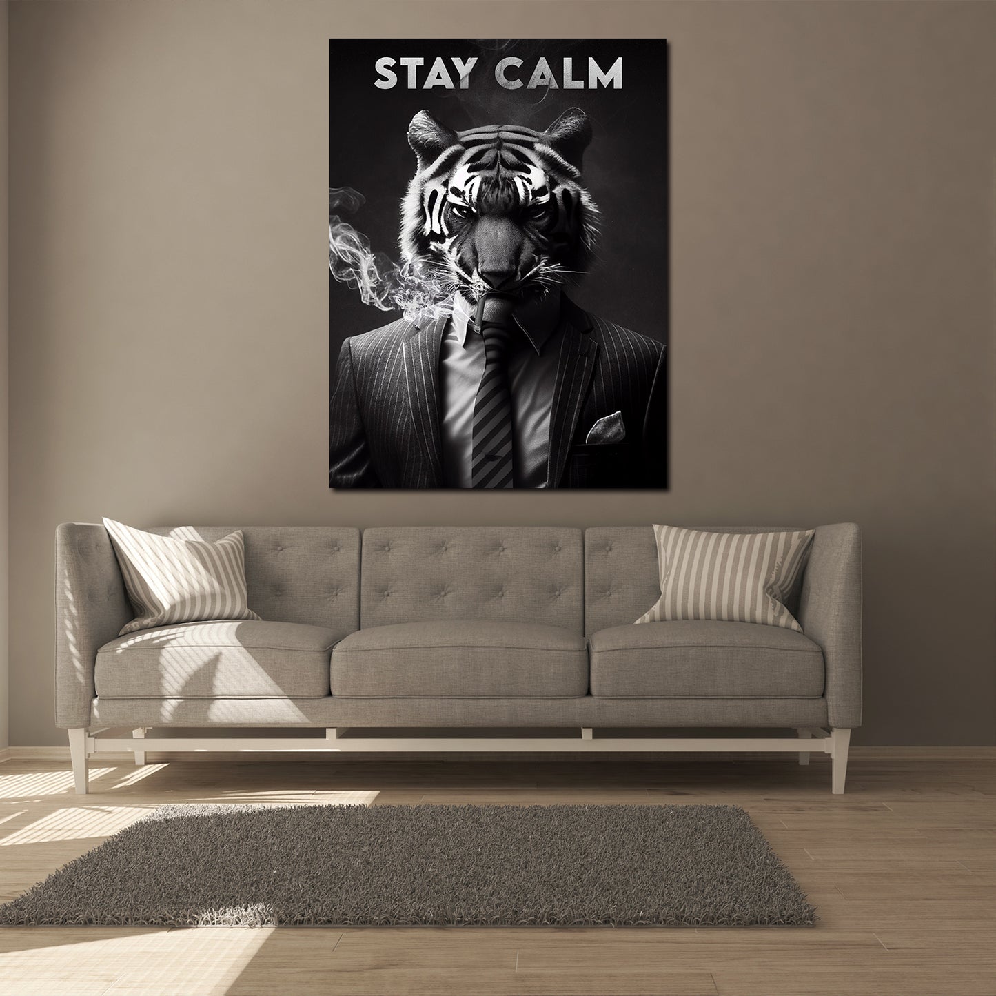 Wandbild Kunstwerk Pop Art modern, Tiger im Anzug