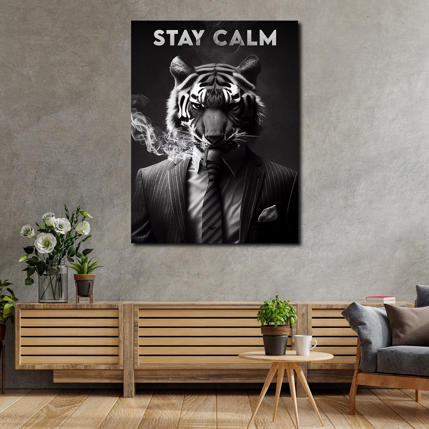 Wandbild Kunstwerk Pop Art modern, Tiger im Anzug