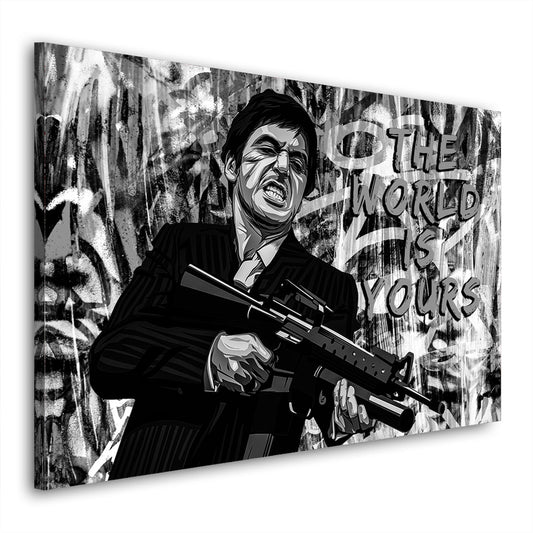 Wandbild Kunstwerk Scarface schwarz weiß Pop Art