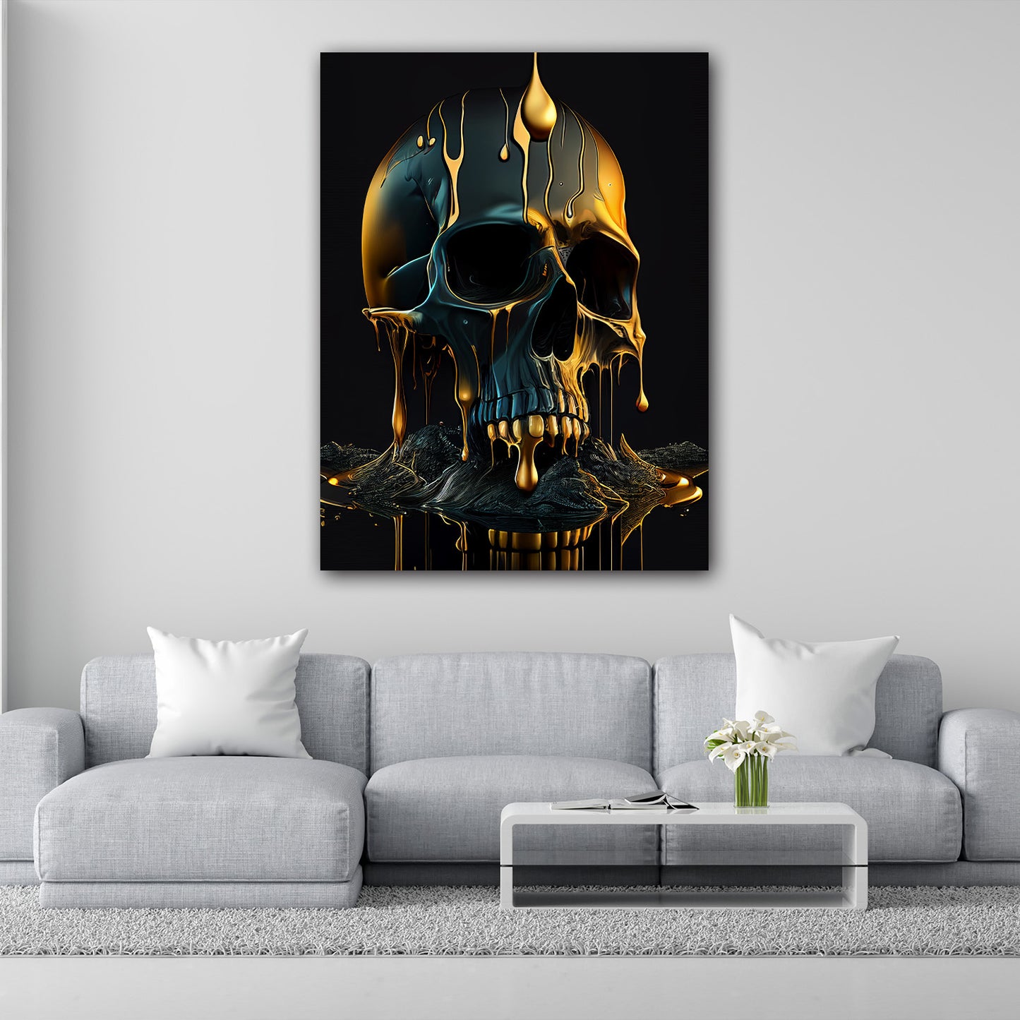 Wandbild Kunstwerk Skull Gold Abstract