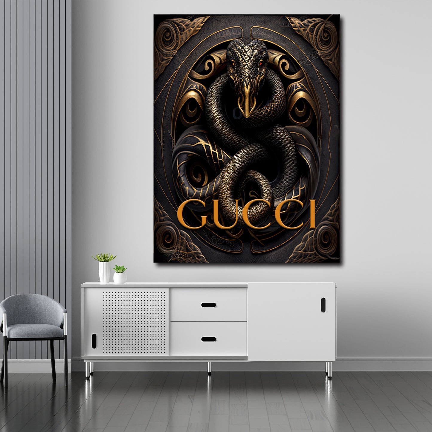 Wandbild Kunstwerk Snake Gold Abstract