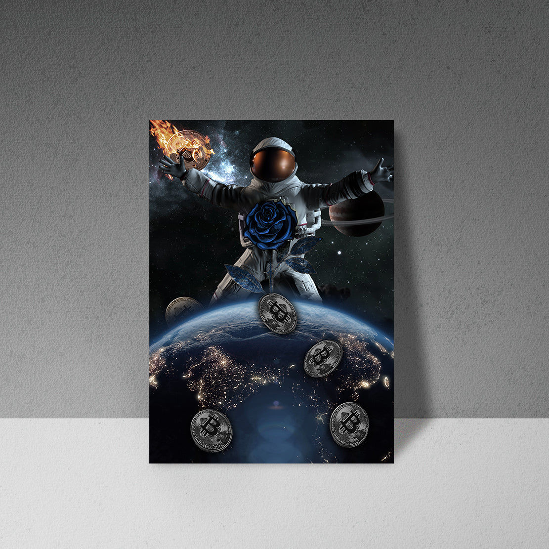 Wandbild Kunstwerk Spaceman Bitcoin No Limits, Weltall & Bitcoin