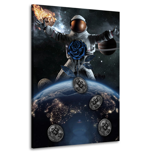 Wandbild Kunstwerk Spaceman Bitcoin No Limits, Weltall & Bitcoin