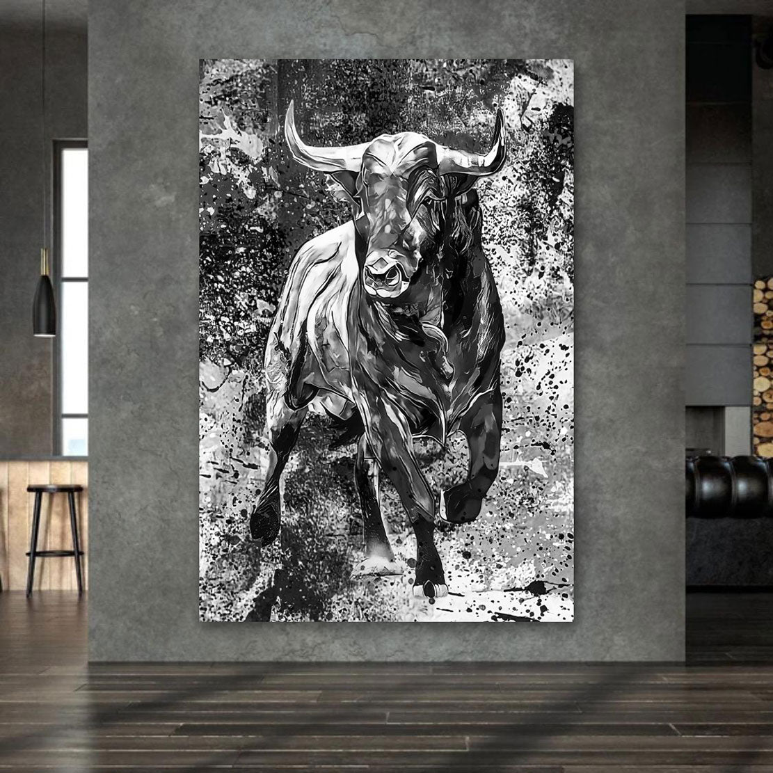 Wandbild Kunstwerk Stier schwarz weiß Pop Art