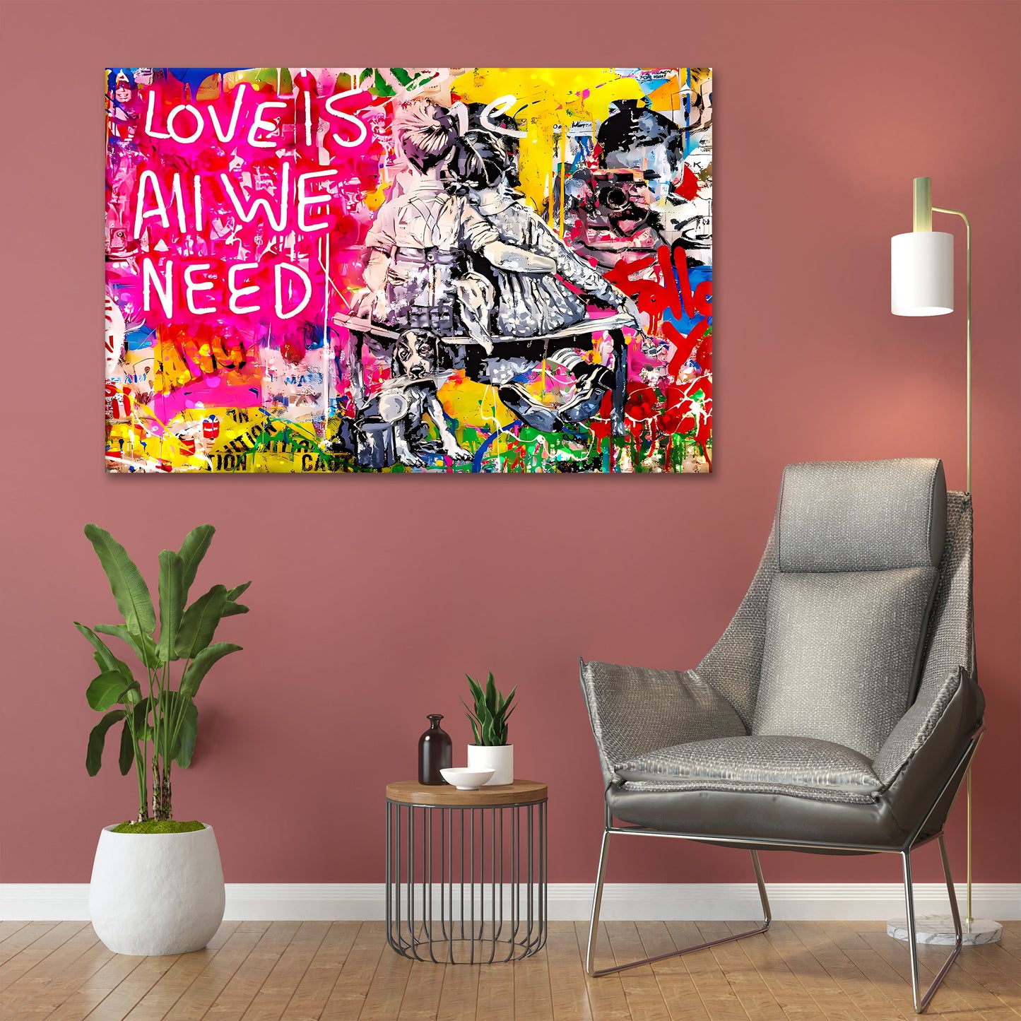 Wandbild Kunstwerk Street Art Style All We Need Is Love, Pop Art