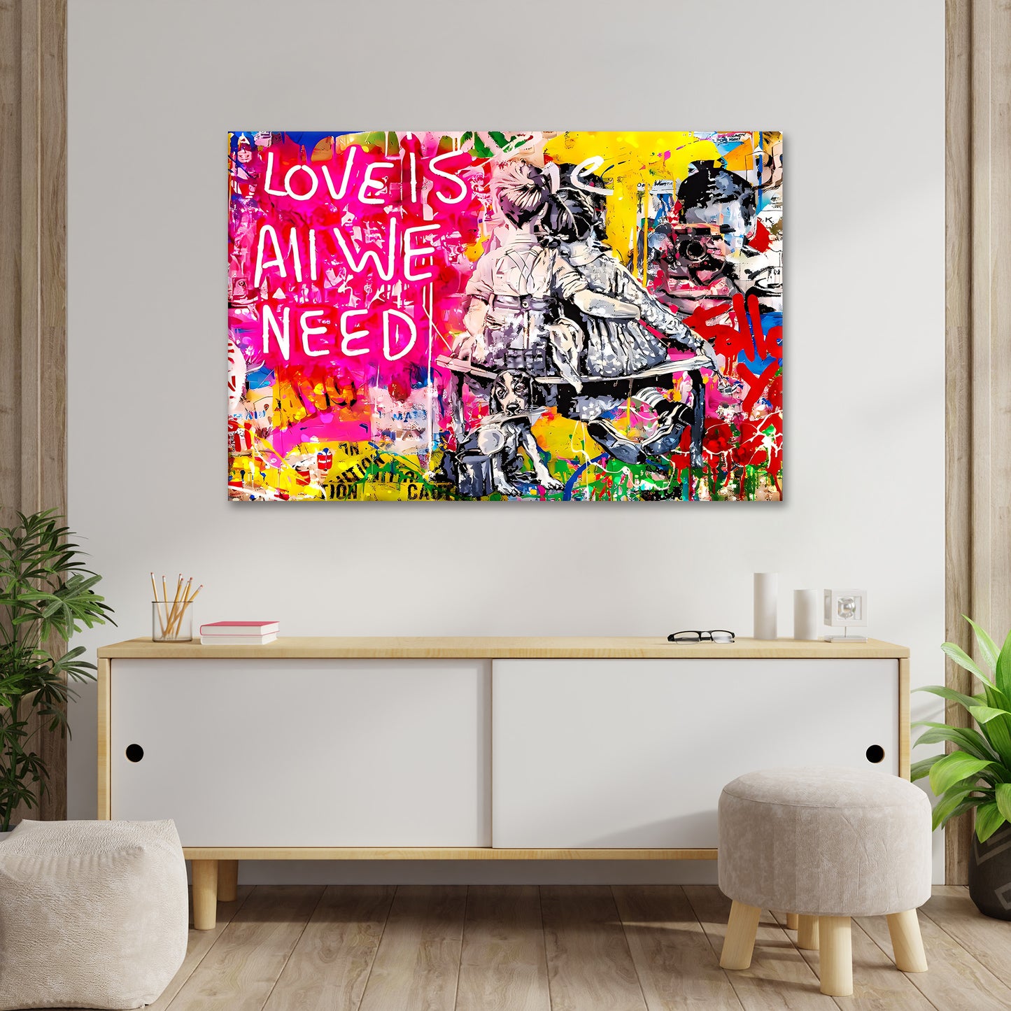 Wandbild Kunstwerk Street Art Style All We Need Is Love, Pop Art