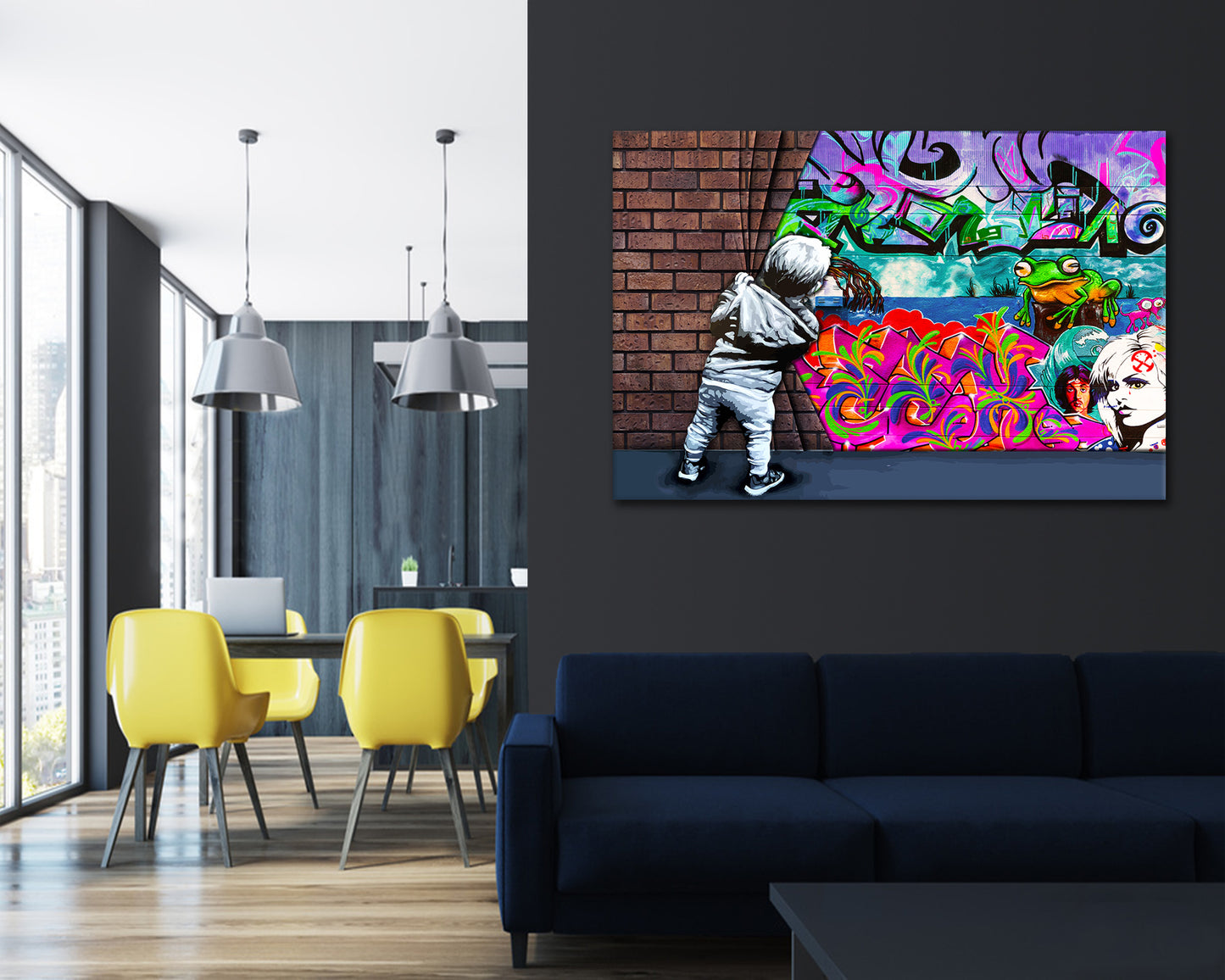 Wandbild Kunstwerk Wand mit Junge Street Art Colour, Pop Art