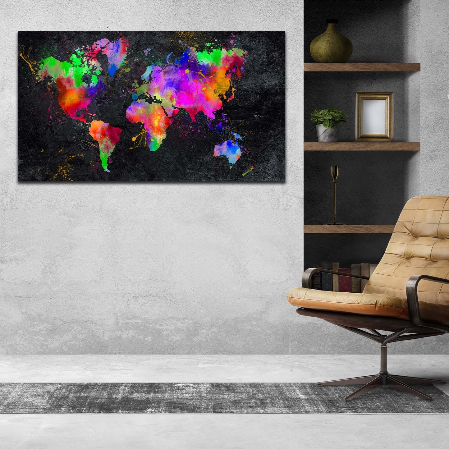 Wandbild Kunstwerk Weltkarte Pop Art Abstract Black Edition