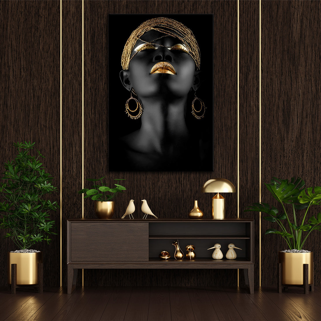 Wandbild Kunstwerk afrikanische Frau Black Women Gold Style