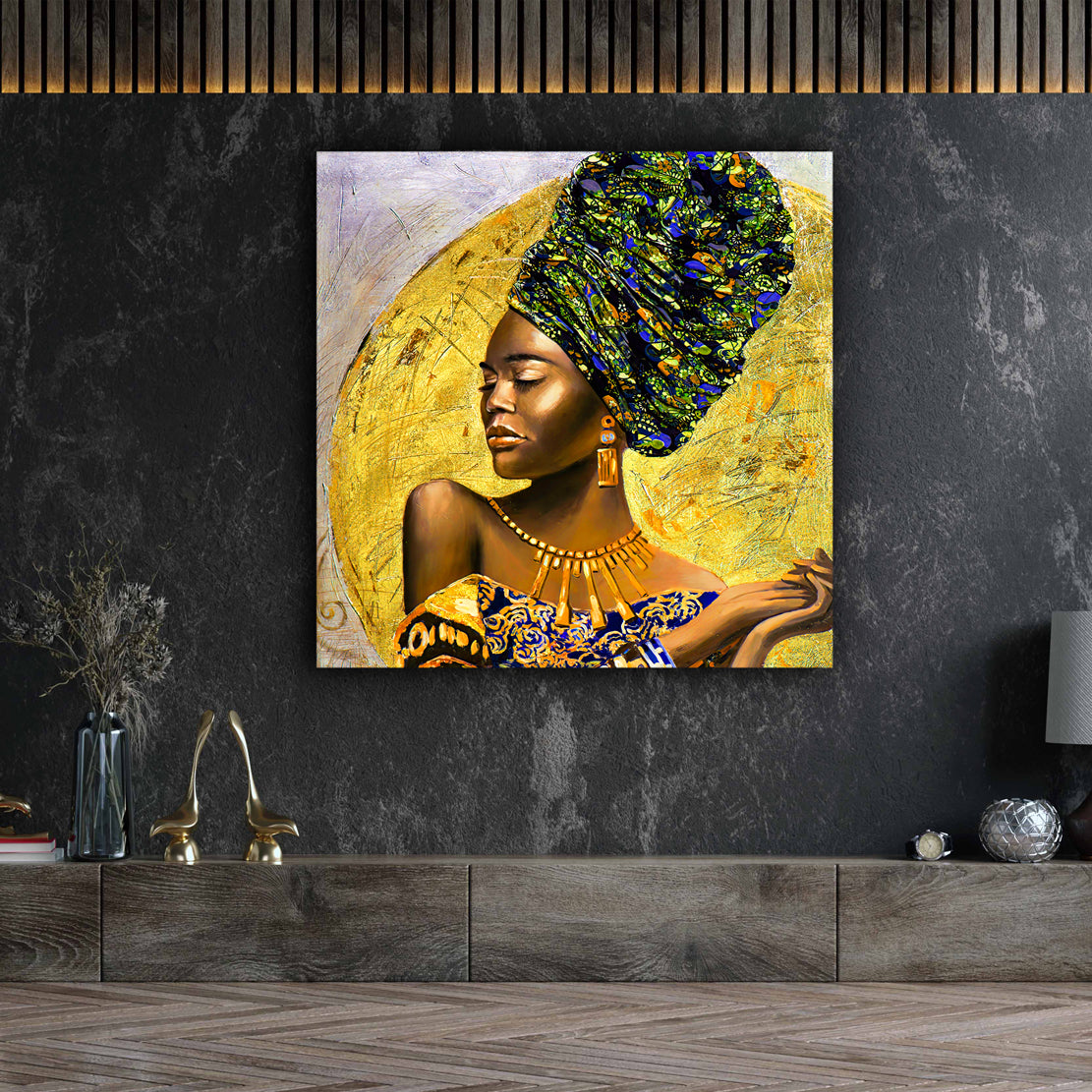 Wandbild Kunstwerk afrikanische Frau Gold Style