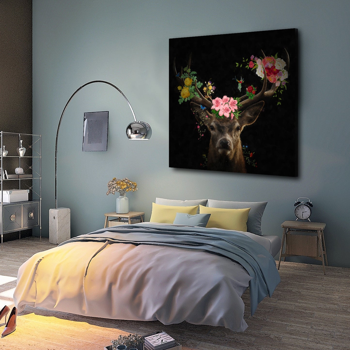 Wandbild Kunstwerk Hirsch Flower Style Abstrakt