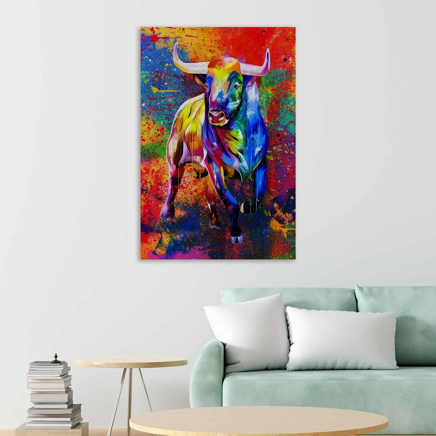 Wandbild Kunstwerk Stier, Bull Abstrakt Colour Tiere, Pop Art