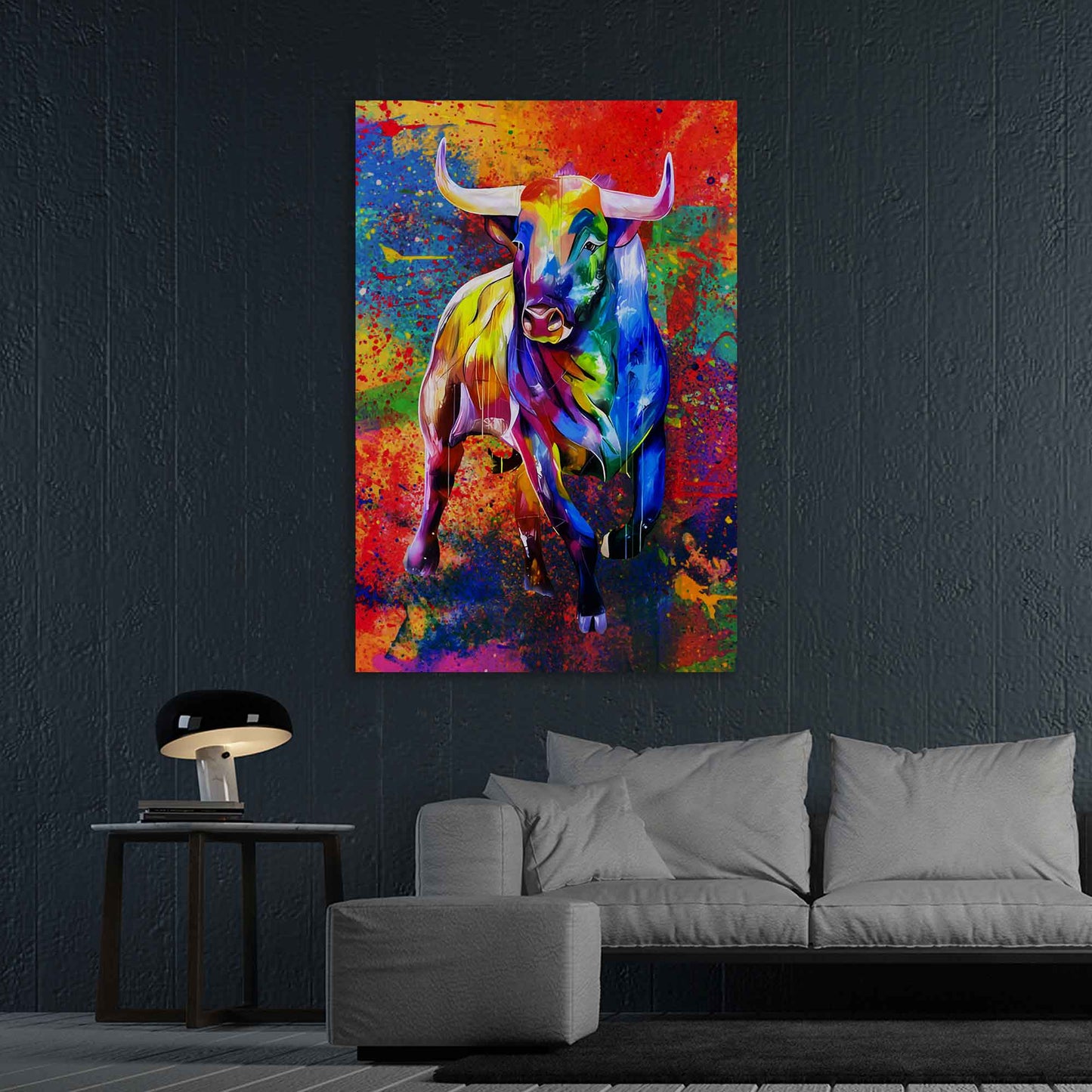 Wandbild Kunstwerk Stier, Bull Abstrakt Colour Tiere, Pop Art