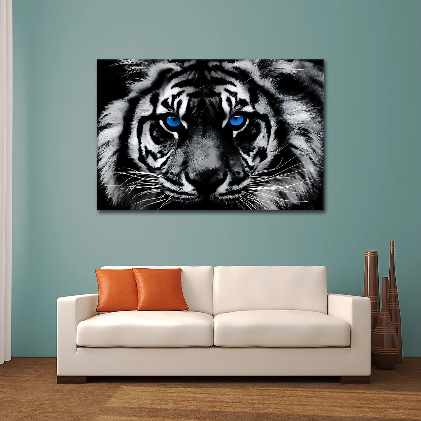 Wandbild Kunstwerk Tiger Blue Eyes schwarz weiß