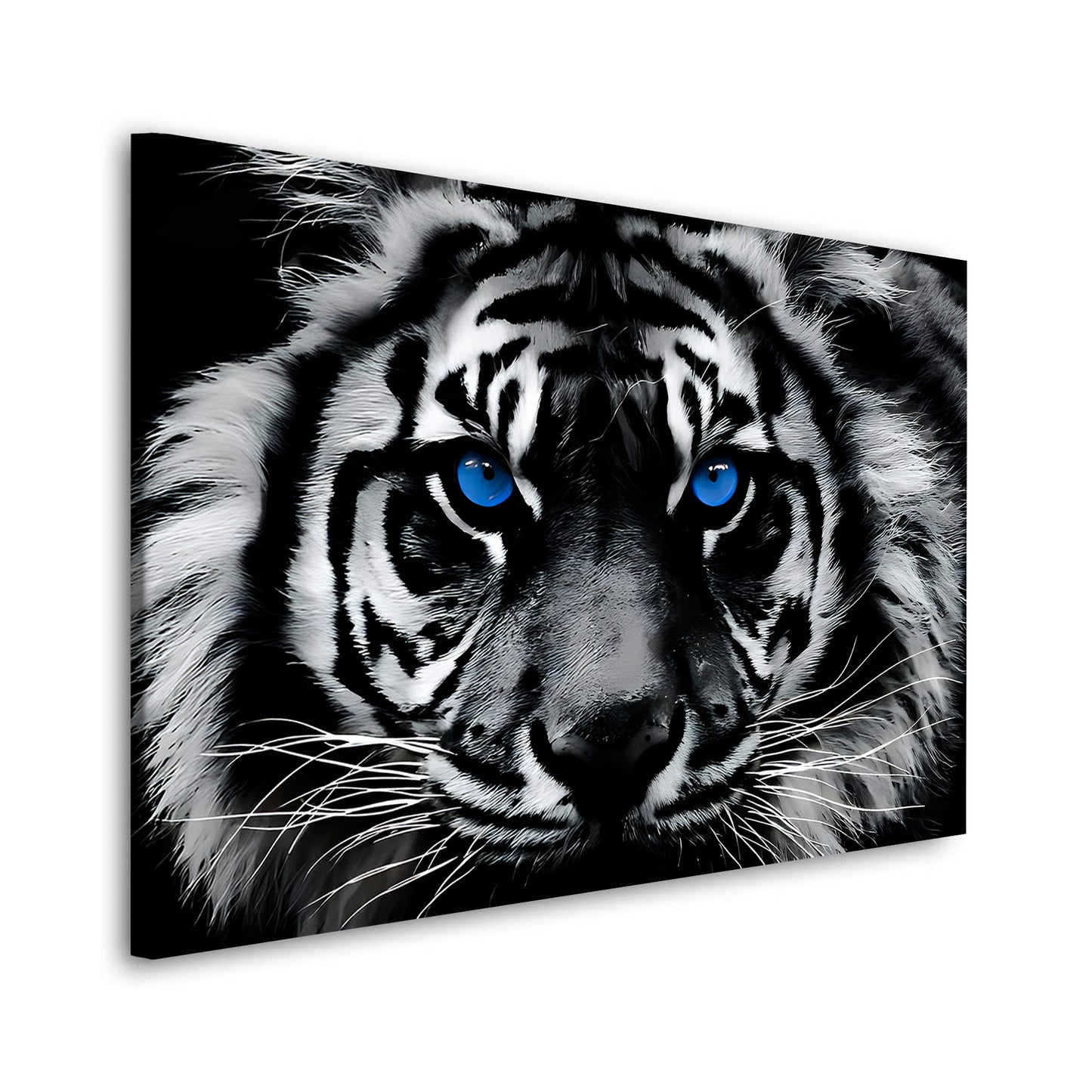 Wandbild Kunstwerk Tiger Blue Eyes schwarz weiß